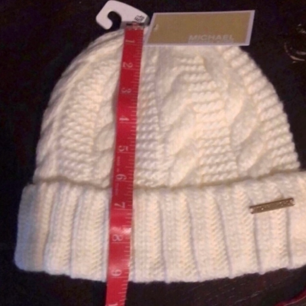 New Michael Kors Hat Women’s Ivory Winter Lined Cable Knit Cuffed Beanie Hat - Picture 10 of 12